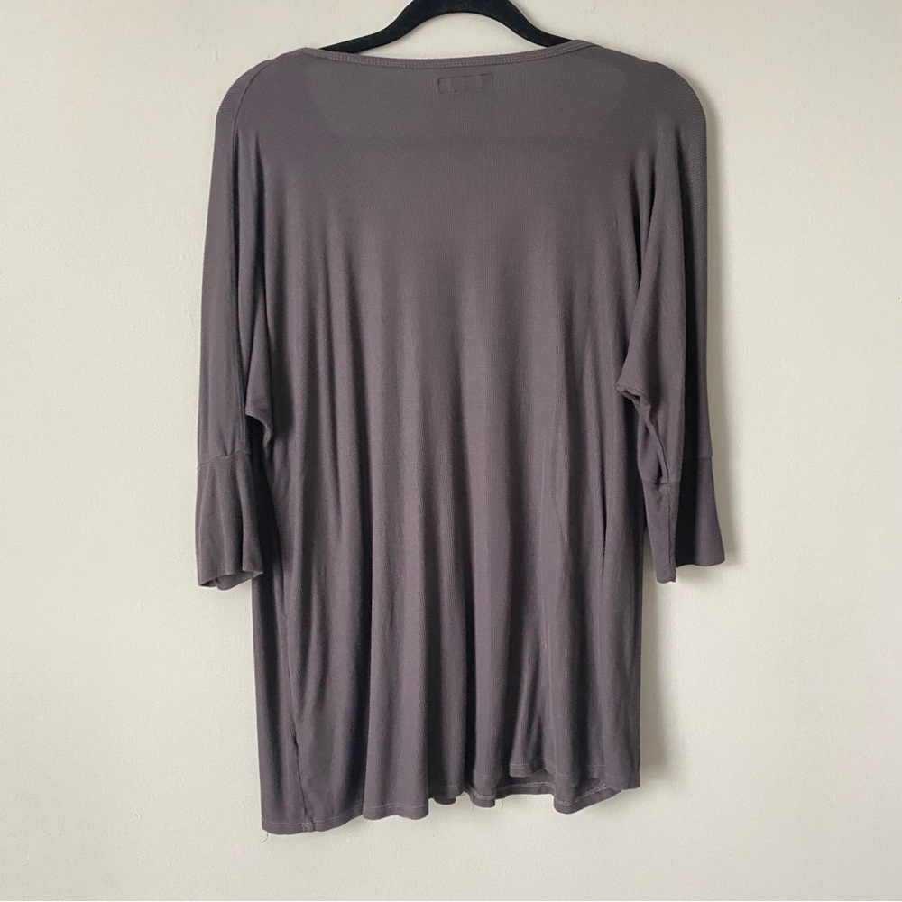 Michael Lauren brown v neck micro ribbed quarter sleeve oversized top medium - Picture 6 of 8
